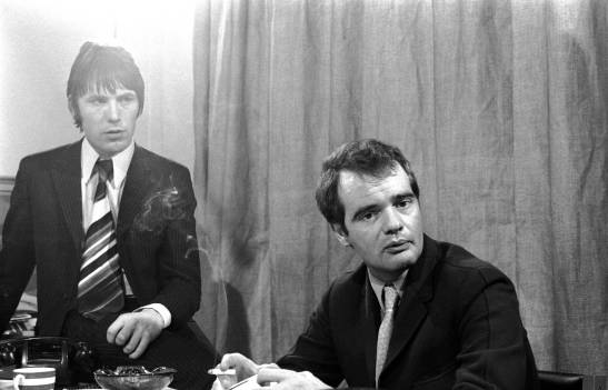 UNITED KINGDOM - JANUARY 01:  Photo of Chris STAMP and Kit LAMBERT; with Chris Stamp at the offices of Track Records in Soho  (Photo by Jan Olofsson/Redferns)